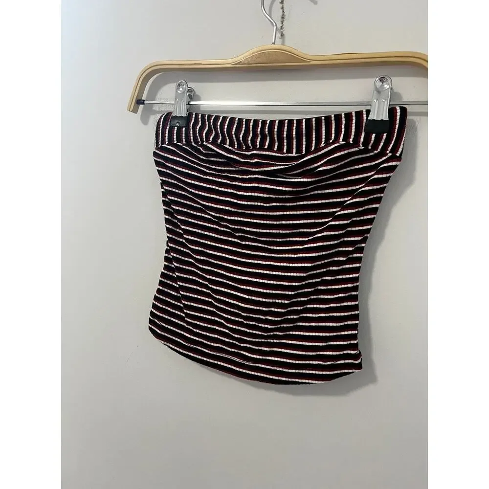 Intimately Free People Red & Black Stripe Ribbed Tube Top Size XS